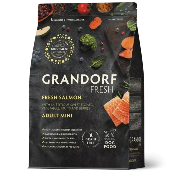 GD FRESH ADULT DOG MINI SALMON & SWEET POTATO 3 KG/ Грандорф фреш лосось та батат для дорослих собак малих порід, 3 кг GD FRESH ADULT DOG MINI SALMON & SWEET POTATO 3 KG/ Грандорф фреш лосось та батат для дорослих собак малих порід, 3 кг