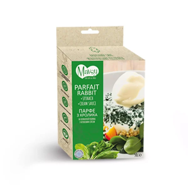 Mavsy - FD Rabbit+spinach+milk powder, 50g/Mavsy, Парфе з кролика на шпинатній подушці з вершковим соусом, 50г. Mavsy - FD Rabbit+spinach+milk powder, 50g/Mavsy, Парфе з кролика на шпинатній подушці з вершковим соусом, 50г.