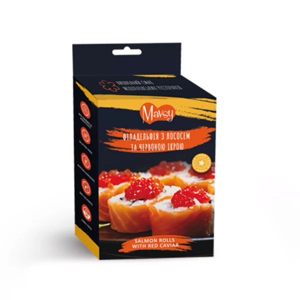 Mavsy - Salmon cod with fish roe roll, 100g/Mavsy, Філадельфія з лососем та червоною ікрою, 100г.