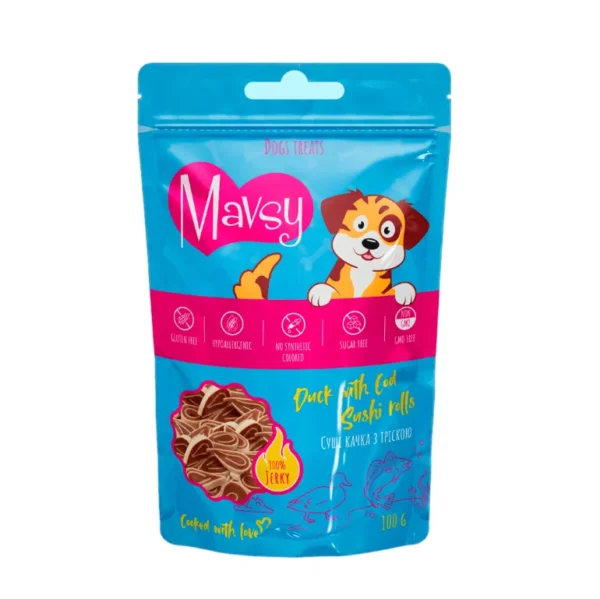 Mavsy- Duck with Cod Sushi Rolls, 100 g / Суші качка з тріскою для собак, 100 г Mavsy- Duck with Cod Sushi Rolls, 100 g / Суші качка з тріскою для собак, 100 г