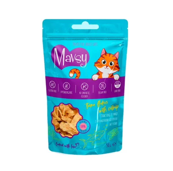Mavsy-Tuna flakes with Catnip, 50 g / Пластівці з тунця з ароматною котячою м'ятою для котів, 50 г