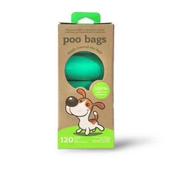 Poo Bags одноразові пакети для прибирання за тваринами з ароматом яблука в рулонах, 120 шт (8 рулонів по 15 пакетів) Poo Bags одноразові пакети для прибирання за тваринами з ароматом яблука в рулонах, 120 шт (8 рулонів по 15 пакетів)