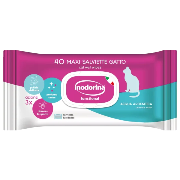 Inodorina Functional Acqua Aromatica — Вологі серветки для дорослих котів з ароматною водою та лавандою, 40 шт Inodorina Functional Acqua Aromatica — Вологі серветки для дорослих котів з ароматною водою та лавандою, 40 шт