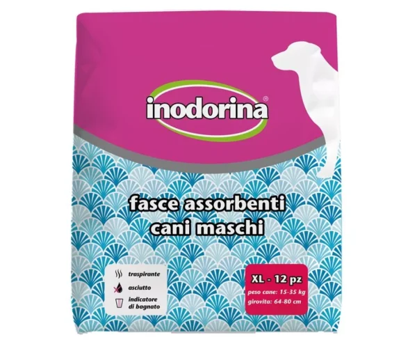 Inodorina Fasce Assorbenti — Гігієнічний абсорбуючий пояс для кобелів з індикатором вологості, 12 шт., розмір XL Inodorina Fasce Assorbenti — Гігієнічний абсорбуючий пояс для кобелів з індикатором вологості, 12 шт., розмір XL