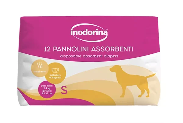 Inodorina Pannolini Assorbenti — Підгузки для собак з індикатором вологості, 12 шт., розмір S Inodorina Pannolini Assorbenti — Підгузки для собак з індикатором вологості, 12 шт., розмір S