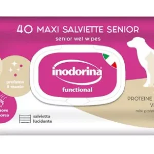 Inodorina Functional Del Latte Vitamina E — Вологі серветки для тварин похилого віку, з молочними протеїнами та вітаміном E, 40 шт Inodorina Functional Del Latte Vitamina E — Вологі серветки для тварин похилого віку, з молочними протеїнами та вітаміном E, 40 шт
