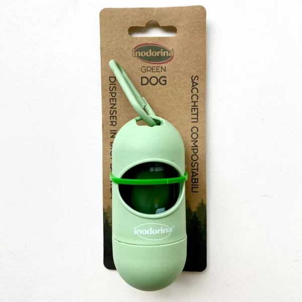 Inodorina Green Dispenser + Bio Sachets Диспенсер з біорозкладними пакетиками, 1 шт Inodorina Green Dispenser + Bio Sachets Диспенсер з біорозкладними пакетиками, 1 шт