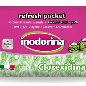 Inodorina Everyday Clorexidina — Вологі серветки для котів та собак з хлоргексидином та морським ароматом, 15 шт