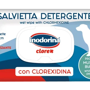 Inodorina Clorex — Вологі серветки для собак із хлоргексидином та ароматом білого мускусу, 40 шт Inodorina Clorex — Вологі серветки для собак із хлоргексидином та ароматом білого мускусу, 40 шт