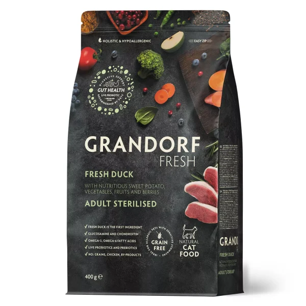 GD FRESH STERIL CAT DUCK & SWEET POTATO 0,4 KG/ Грандорф фреш качка та батат для стерилізованих котів, 0,4 кг GD FRESH STERIL CAT DUCK & SWEET POTATO 0,4 KG/ Грандорф фреш качка та батат для стерилізованих котів, 0,4 кг