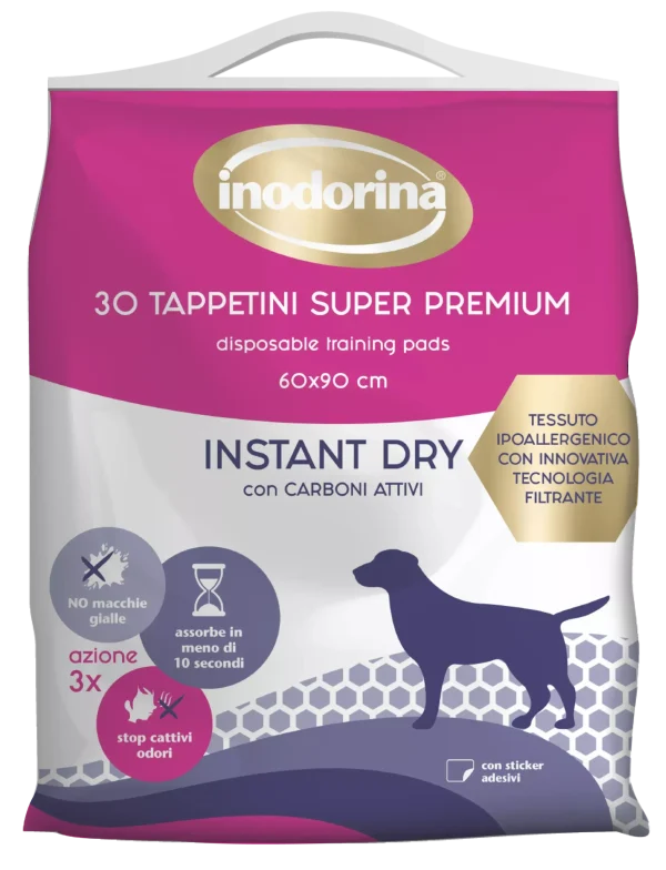 Inodorina Training Pads Instant Dry — Швидкопоглинаючі пелюшки з активованим вугіллям, 60х90 см, 30 шт Inodorina Training Pads Instant Dry — Швидкопоглинаючі пелюшки з активованим вугіллям, 60х90 см, 30 шт
