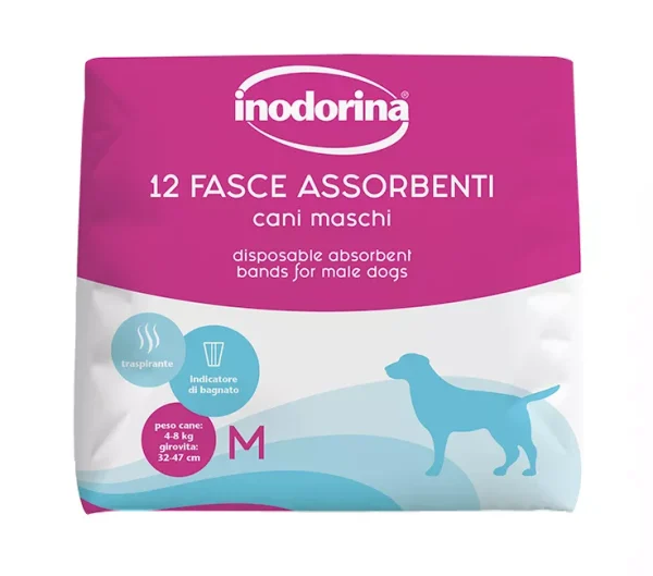 Inodorina Fasce Assorbenti — Гігієнічний абсорбуючий пояс для кобелів з індикатором вологості, 12 шт., розмір M Inodorina Fasce Assorbenti — Гігієнічний абсорбуючий пояс для кобелів з індикатором вологості, 12 шт., розмір M