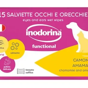 Inodorina Functional Camomilla — Вологі серветки для гігієнічного догляду за вухами та очима з ромашкою для собак і котів, 15 шт Inodorina Functional Camomilla — Вологі серветки для гігієнічного догляду за вухами та очима з ромашкою для собак і котів, 15 шт