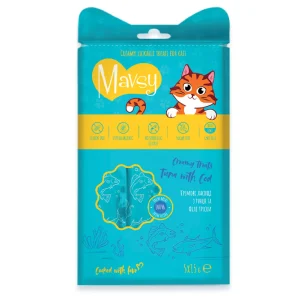 Mavsy-Creamy Treats Tuna with cod, 5x15g / Кремові ласощі для котів з тунцем та тріскою, 5×15 г Mavsy-Creamy Treats Tuna with cod, 5x15g / Кремові ласощі для котів з тунцем та тріскою, 5×15 г