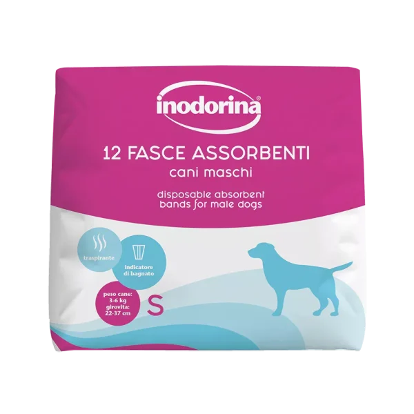 Inodorina Fasce Assorbenti — Гігієнічний абсорбуючий пояс для кобелів з індикатором вологості, S 12 шт Inodorina Fasce Assorbenti — Гігієнічний абсорбуючий пояс для кобелів з індикатором вологості, S 12 шт