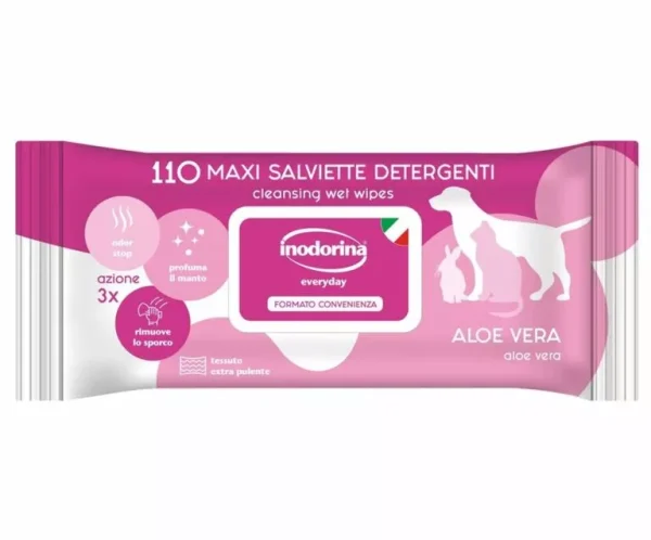 Inodorina Everyday Aloe Vera — Вологі серветки для всіх типів шерсті тварин з ароматом Алое Вера, 110 шт Inodorina Everyday Aloe Vera — Вологі серветки для всіх типів шерсті тварин з ароматом Алое Вера, 110 шт