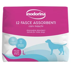 Inodorina Fasce Assorbenti — Гігієнічний абсорбуючий пояс для кобелів з індикатором вологості, 12 шт., розмір L Inodorina Fasce Assorbenti — Гігієнічний абсорбуючий пояс для кобелів з індикатором вологості, 12 шт., розмір L