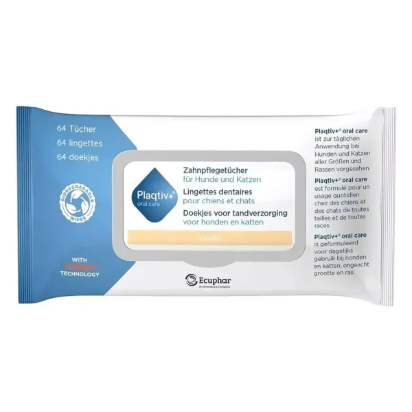 Серветки для догляду за зубами котів та собак Plaqtiv+ Wipes Серветки для догляду за зубами котів та собак Plaqtiv+ Wipes