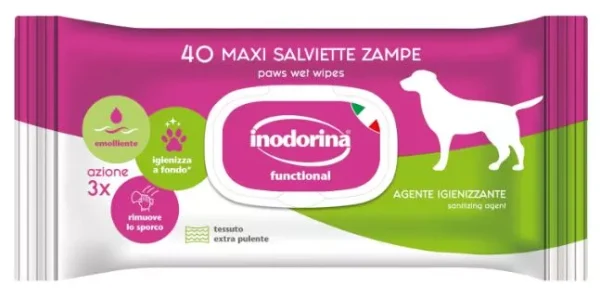 Inodorina Functional Paw Cleaning — Вологі серветки для очищення лап собак, 40 шт Inodorina Functional Paw Cleaning — Вологі серветки для очищення лап собак, 40 шт