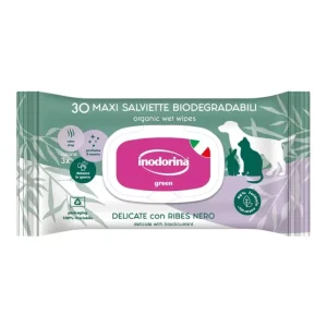 Inodorina Green Delicate with Blackcurrant — Вологі біорозкладні серветки з чорною смородиною для собак, котів та гризунів, 30 шт Inodorina Green Delicate with Blackcurrant — Вологі біорозкладні серветки з чорною смородиною для собак, котів та гризунів, 30 шт